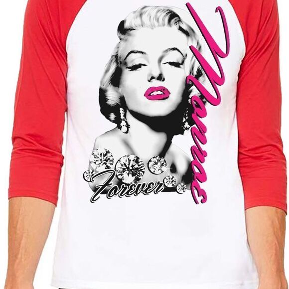 ✨ Unisex Marilyn Monroe Forever Charcoal/Black Raglan Baseball T-Shirt ✨ - Picture 1 of 4